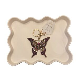 Gold Iridescent Butterfly Charm Keychain - Red